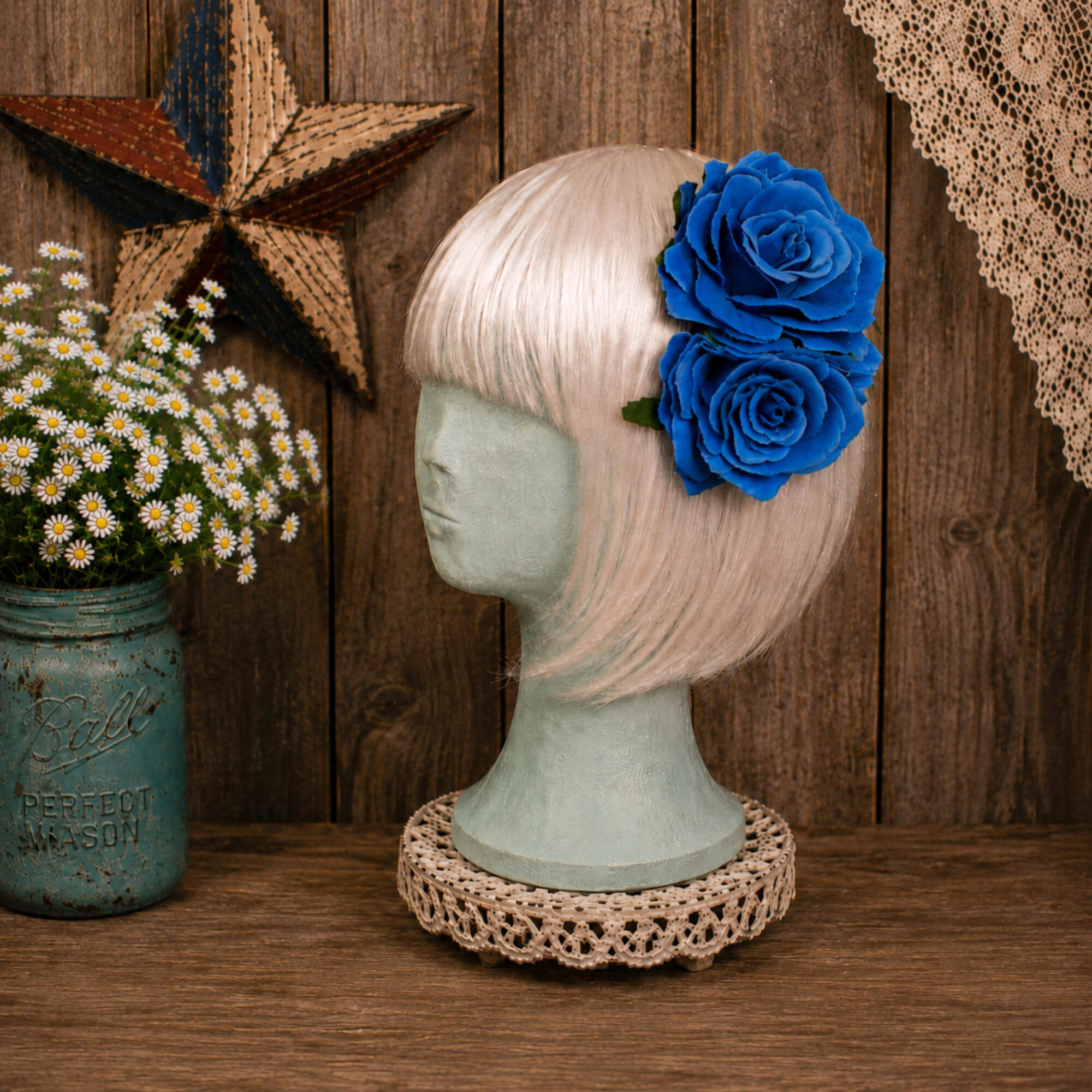 Blue Rose Hair Flower - Countrystarr - Beth Been