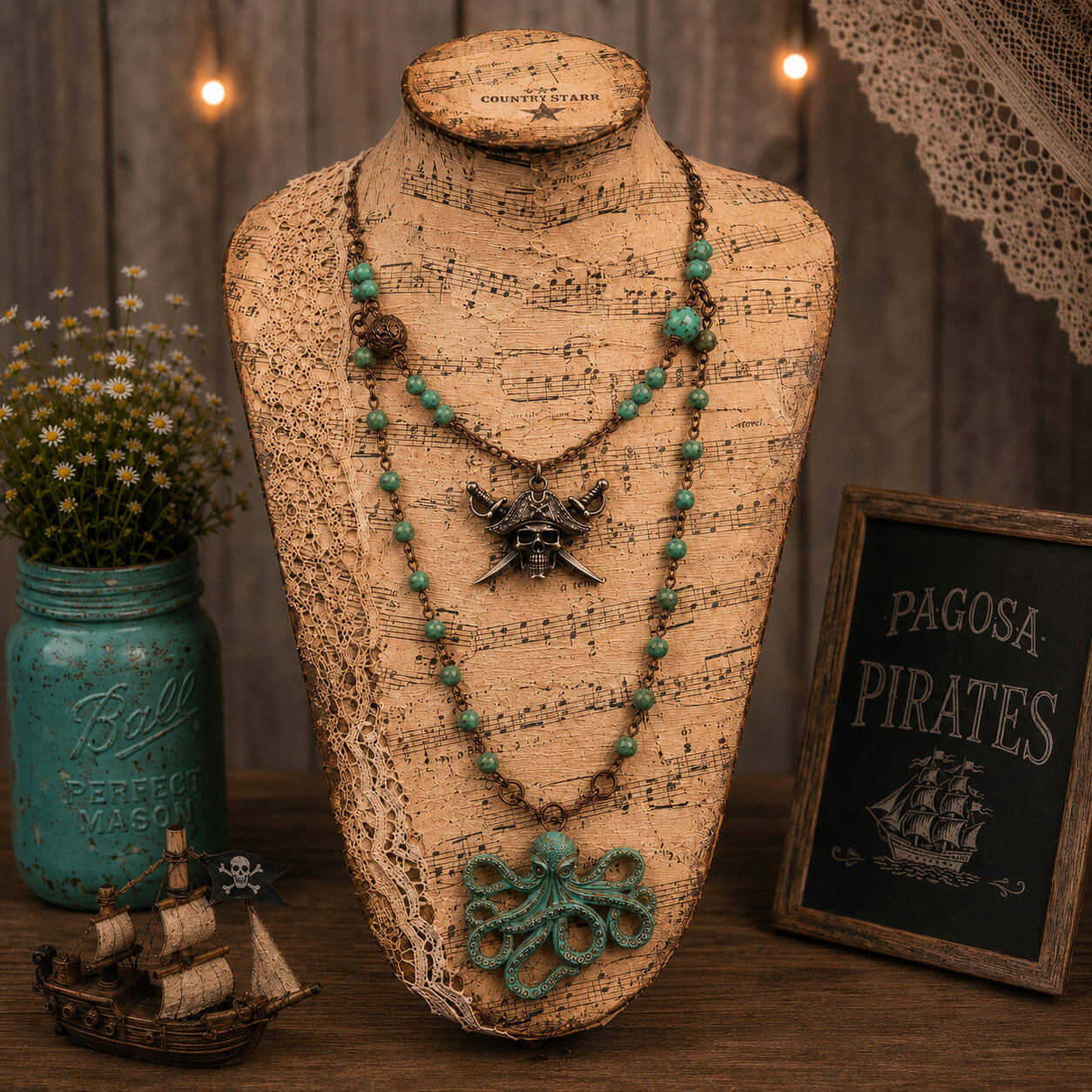 Pirate and Octopus Necklace - Countrystarr - Beth Been