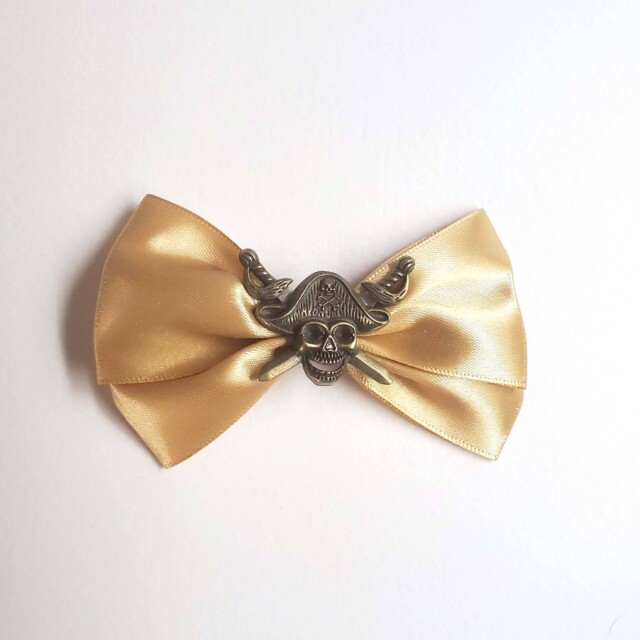 Pirate Skull Gold Satin Bow by Countrystarr
