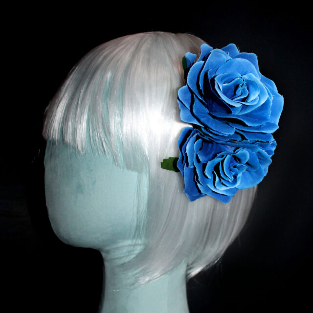 Large Blue Silk Rose Hair Clip by Countrystarr