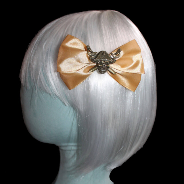 Pirate Skull Gold Satin Bow by Countrystarr