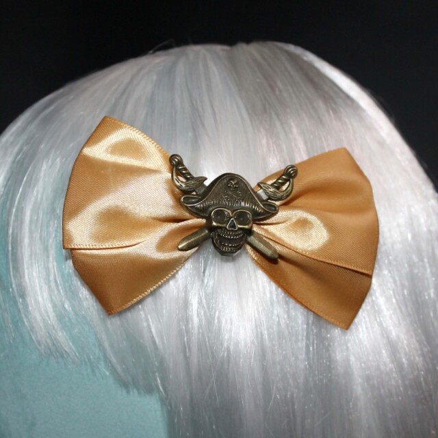 Pirate Skull Gold Satin Bow by Countrystarr