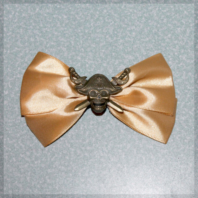 Pirate Skull Gold Satin Bow by Countrystarr