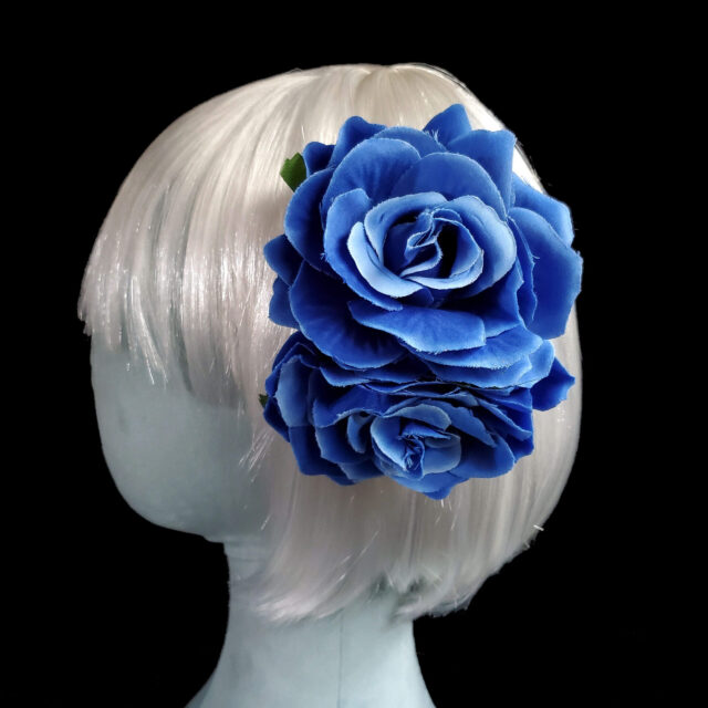 Large Blue Silk Rose Hair Clip by Countrystarr